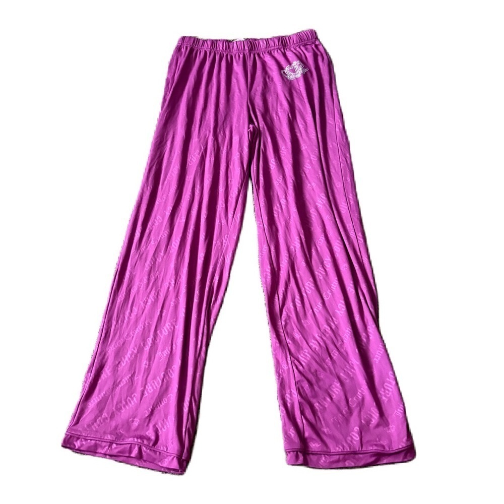 Juicy Couture Purple Elastic Waist Pants Small Rhinestone Crown Pink